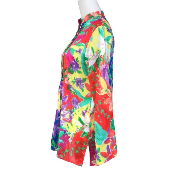Lauren Ralph Lauren Floral Pin Tuck Cotton Tunic Blouse Size SP - Picture 6 of 10